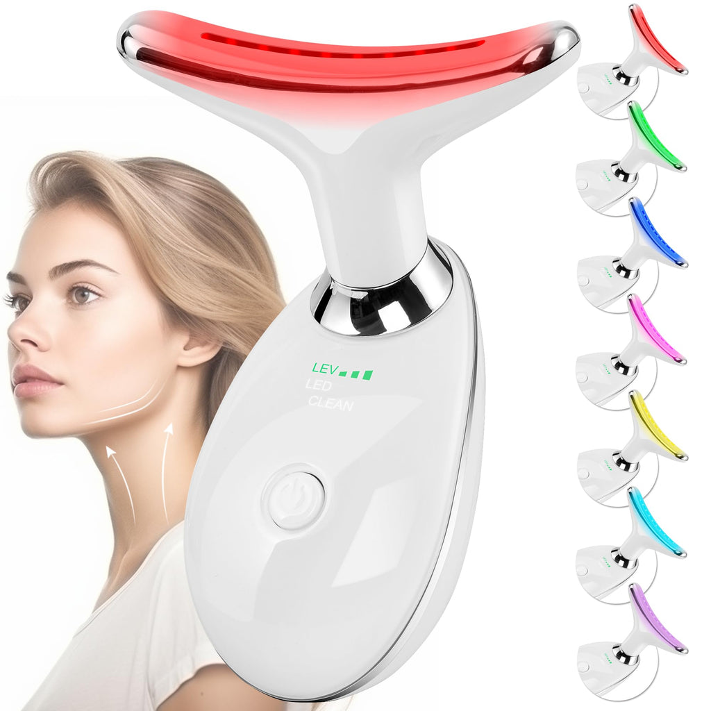 Anti 𝖶rinkles Facial Massager for Face and Neck, Face 𝖲 culpting Tool with 7 Color, Red-Light-Therapy-for-Face and Neck, at-Home Face Tool for Skin Care (White)