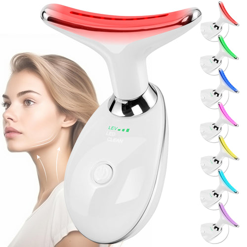 Anti 𝖶rinkles Facial Massager for Face and Neck, Face 𝖲 culpting Tool with 7 Color, Red-Light-Therapy-for-Face and Neck, at-Home Face Tool for Skin Care (White)