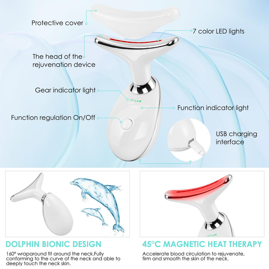 Anti 𝖶rinkles Facial Massager for Face and Neck, Face 𝖲 culpting Tool with 7 Color, Red-Light-Therapy-for-Face and Neck, at-Home Face Tool for Skin Care (White)