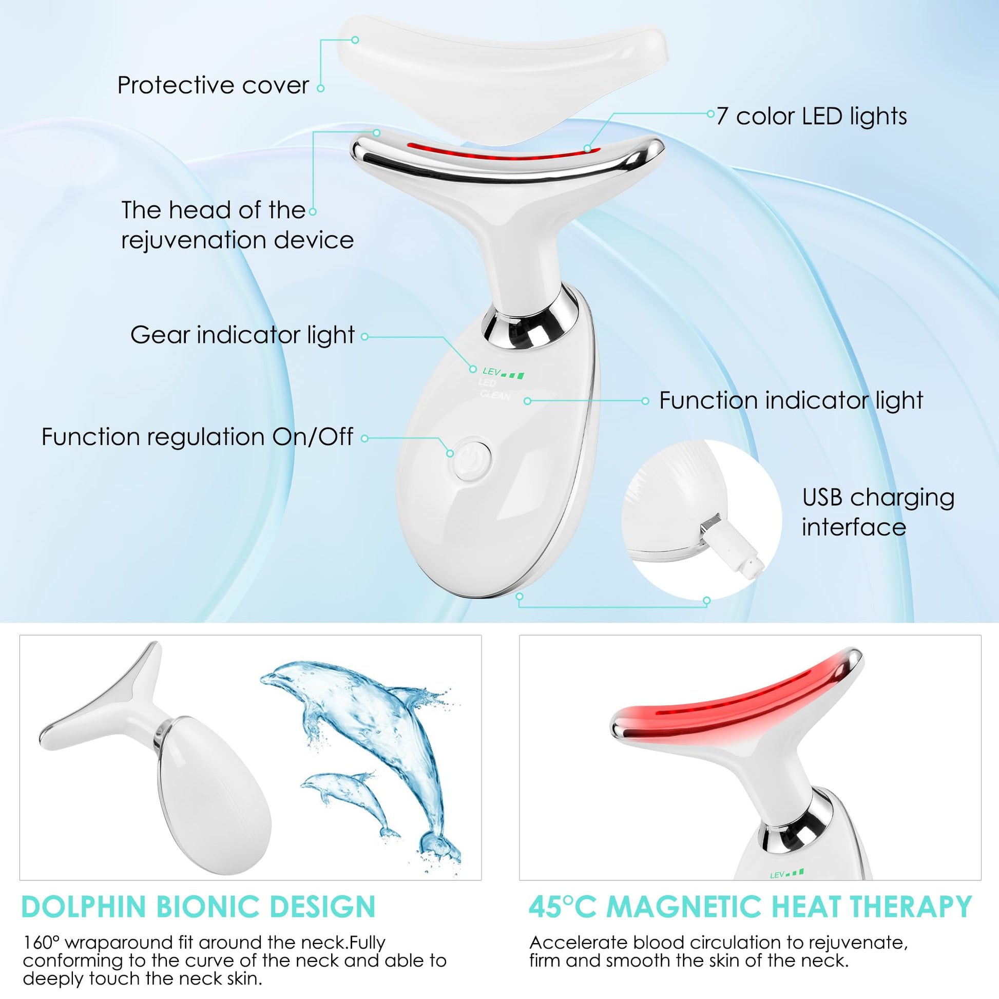 Anti 𝖶rinkles Facial Massager for Face and Neck, Face 𝖲 culpting Tool with 7 Color, Red-Light-Therapy-for-Face and Neck, at-Home Face Tool for Skin Care (White)