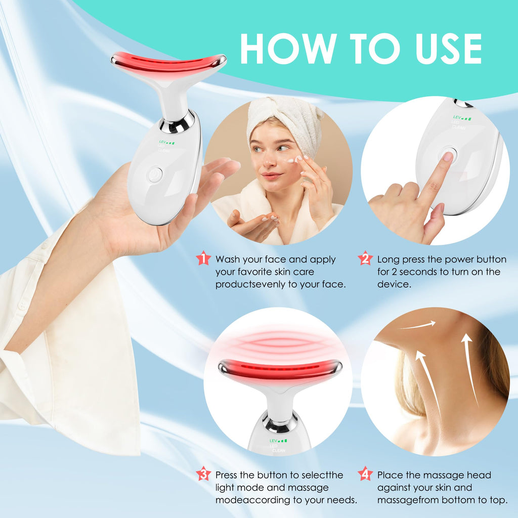 Anti 𝖶rinkles Facial Massager for Face and Neck, Face 𝖲 culpting Tool with 7 Color, Red-Light-Therapy-for-Face and Neck, at-Home Face Tool for Skin Care (White)