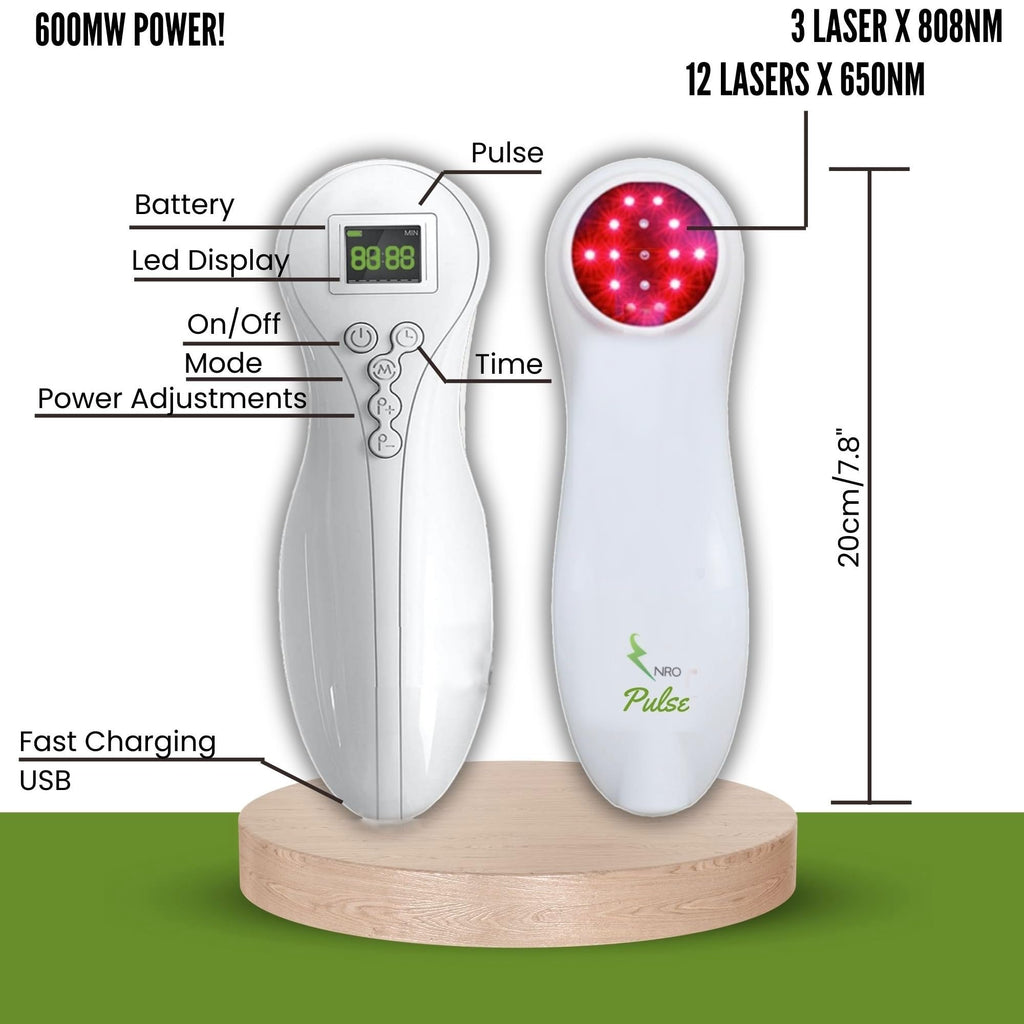 NRO® 600mW CE-UK/EU Certified Cold Laser Therapy Pain Relief Device LLLT Red Light Portable Handheld Unit for Men,Women and Pets 12x650nm+3x808nm and Pulse Feature for Deeper Healing