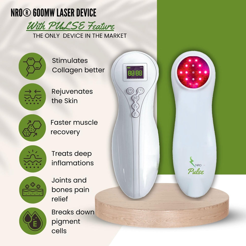 NRO® 600mW CE-UK/EU Certified Cold Laser Therapy Pain Relief Device LLLT Red Light Portable Handheld Unit for Men,Women and Pets 12x650nm+3x808nm and Pulse Feature for Deeper Healing