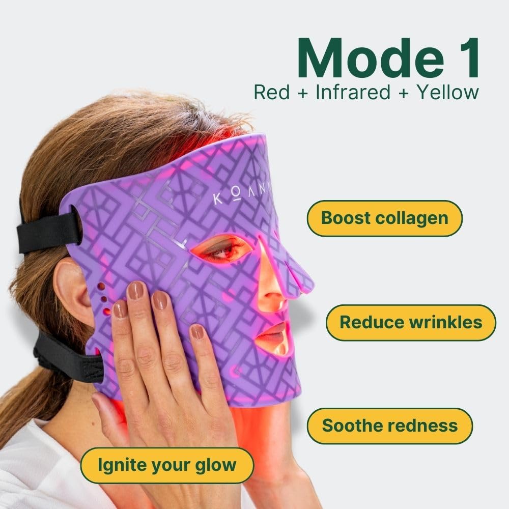Koanna LED Light Therapy Mask - 7 Color LED Face Mask for Anti-Aging, Acne, Skin Tightening & Brightening - Rejuvenating Light Therapy Mask for Wrinkles, Fine Lines, and Blemishes (Black)