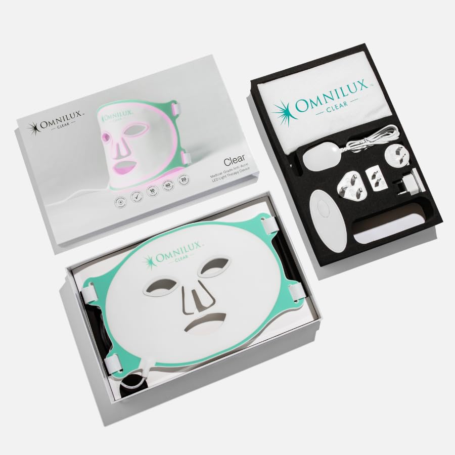 Omnilux Clear Dermatologist-recommended blue and red light therapy mask with clinically-proven results for acne. FDA cleared and CE certified