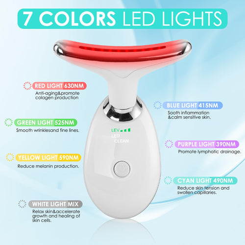 Anti 𝖶rinkles Facial Massager for Face and Neck, Face 𝖲 culpting Tool with 7 Color, Red-Light-Therapy-for-Face and Neck, at-Home Face Tool for Skin Care (White)